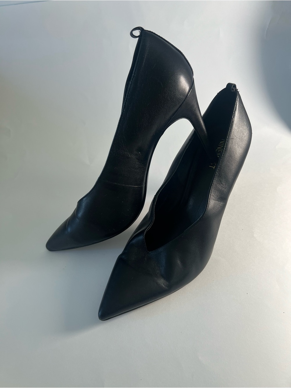 Nine Wesr Black Pointed Leather Stiletto Heels - Women's Elegant Pumps Size 11